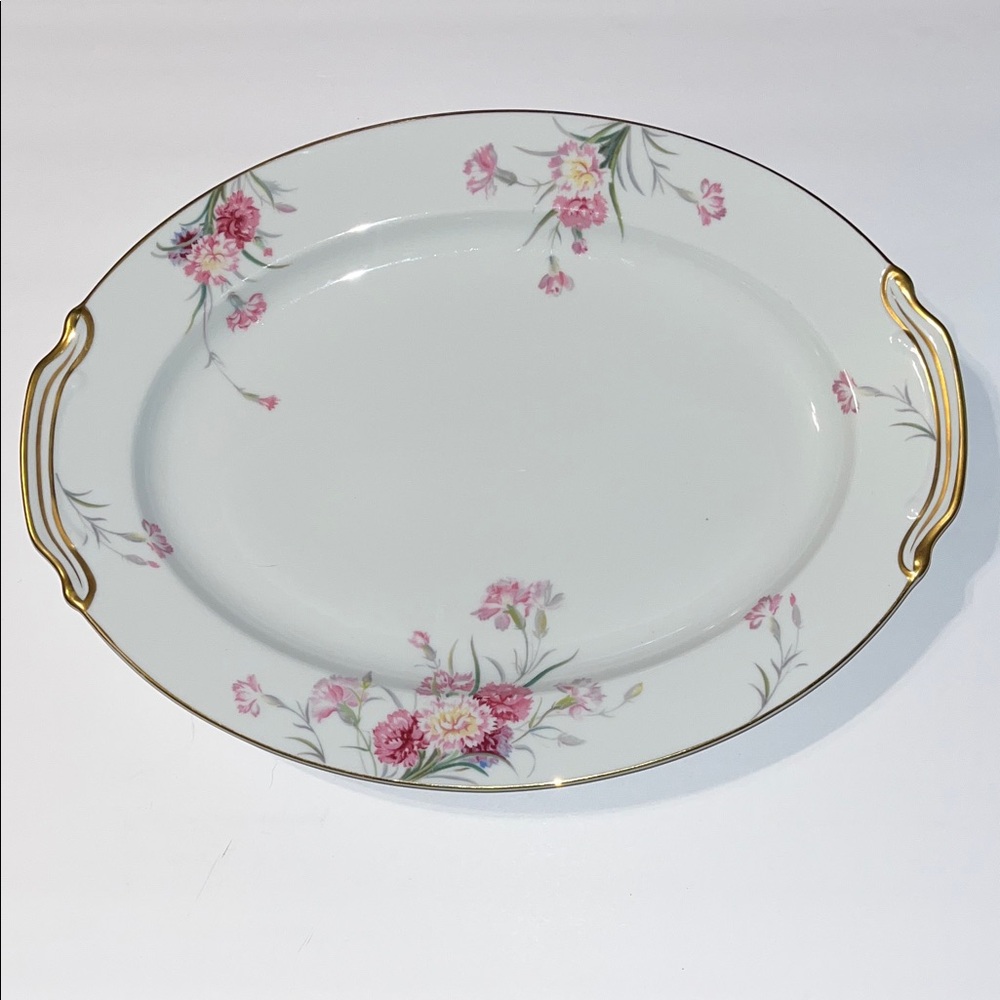 LARGE Noritake Floral Amherst carnation Oval Platter with Gold Trim EXCELLENT